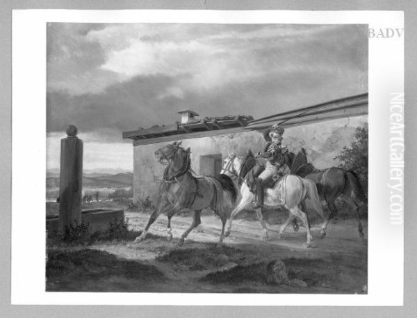 postillion with 3 horses Oil Painting by Dietrich Monten