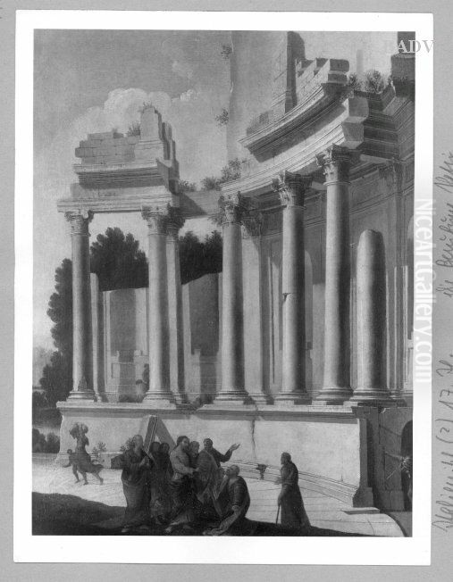 Antike Ruinen mit korinthischen Saulen Oil Painting by Giovanni Paolo Panini