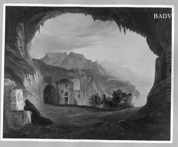 Grotte von Amalfi mit betendem Monch Oil Painting by Franz Ludwig Catel