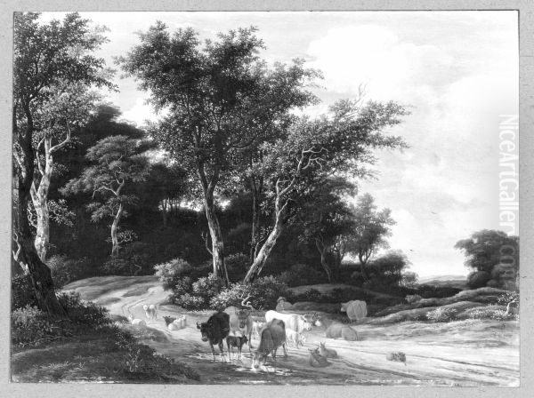 Waldlandschaft mit Viehherde und Hirten Oil Painting by Jacob Van Ruisdael