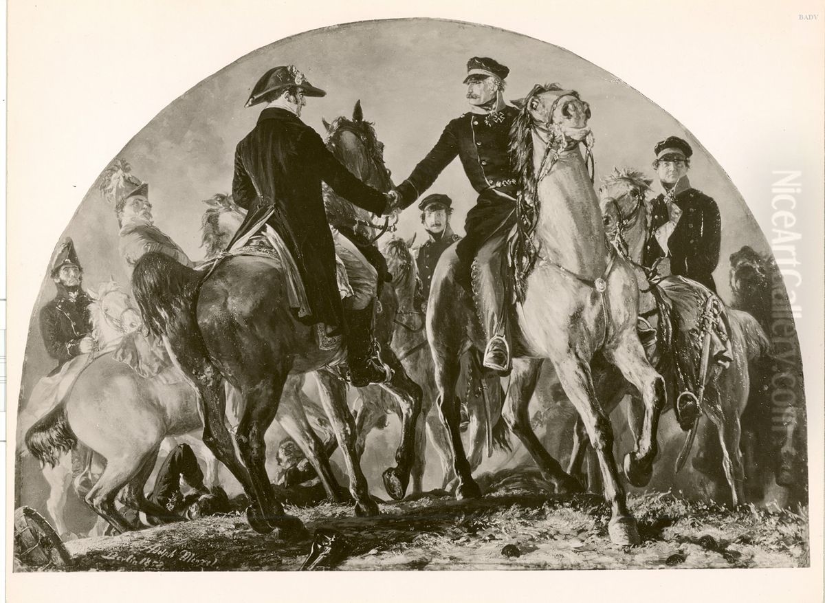 meeting of Blucher and Wellington Oil Painting by Adolph von Menzel