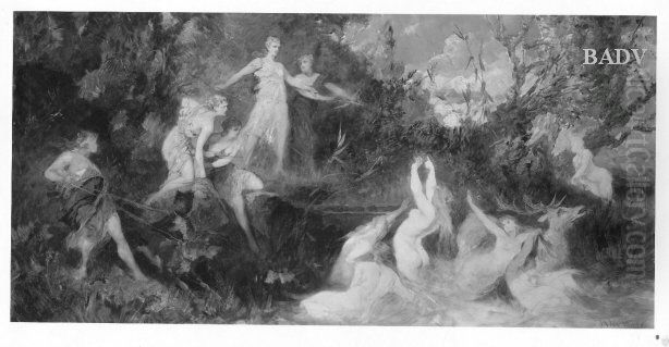 Diana with her maids Oil Painting by Hans Makart
