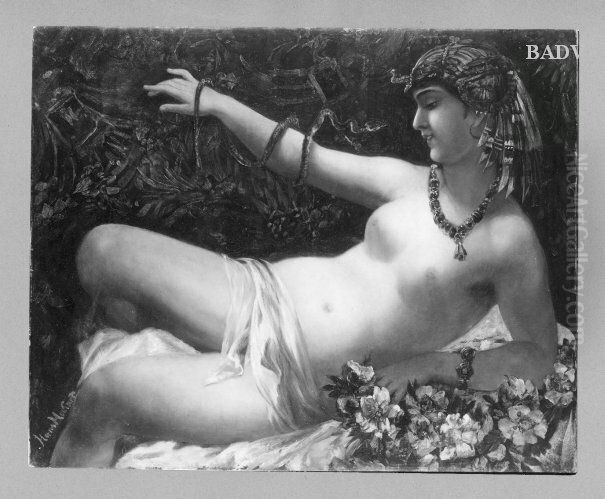 Lying Cleopatra with snake Oil Painting by Hans Makart