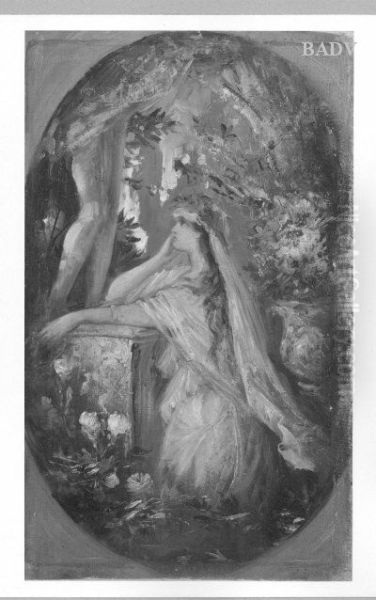 Girl kneeling in front of a altar Oil Painting by Hans Makart