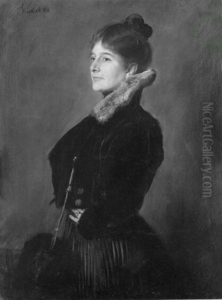 Bildnis der Tochter des Kunstlers mit Muff Oil Painting by Lenbach Franz Von