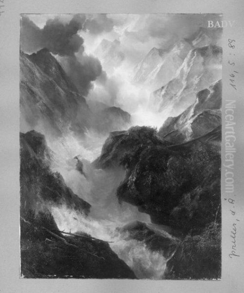 Norwegisches Gebirgstal bei Gewitter Oil Painting by Friedrich Preller the Elder