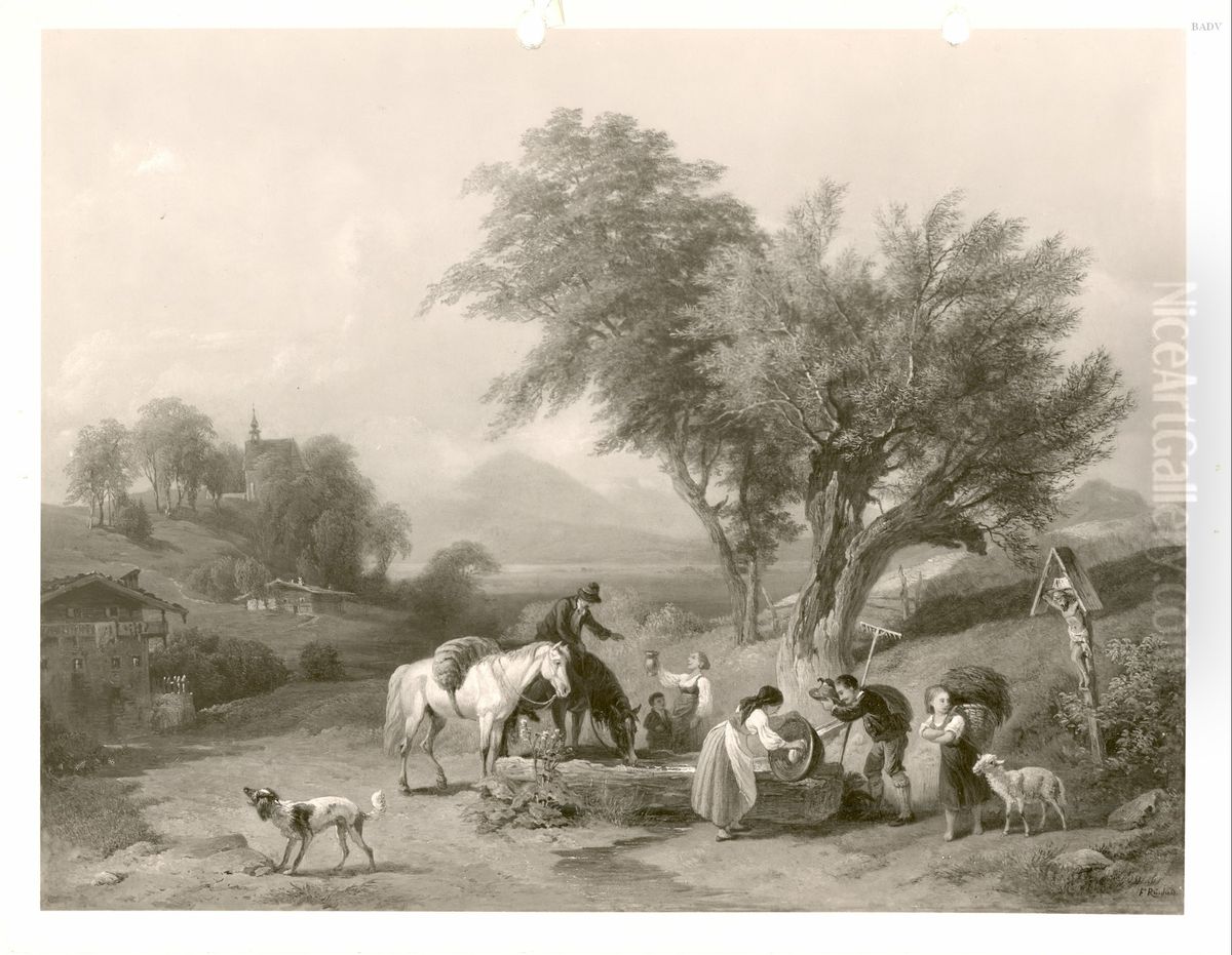 scene at a well in the country Oil Painting by Franz Reinhold