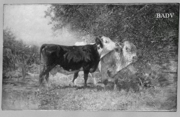 cow and bull Oil Painting by Heinrich Johann Von Zugel