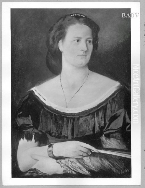 Portrait of a lady with fan Oil Painting by Anselm Friedrich Feuerbach