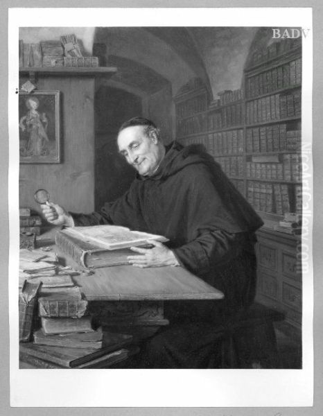 Monch in der Klosterbibliothek Oil Painting by Eduard Von Grutzner