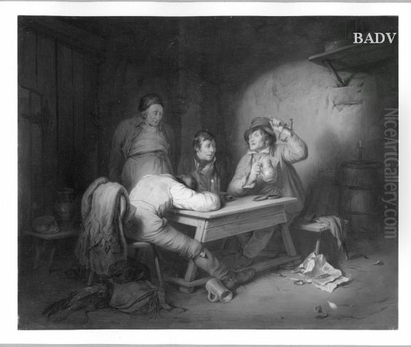 Scene in an Inn Oil Painting by Josef Franz Danhauser