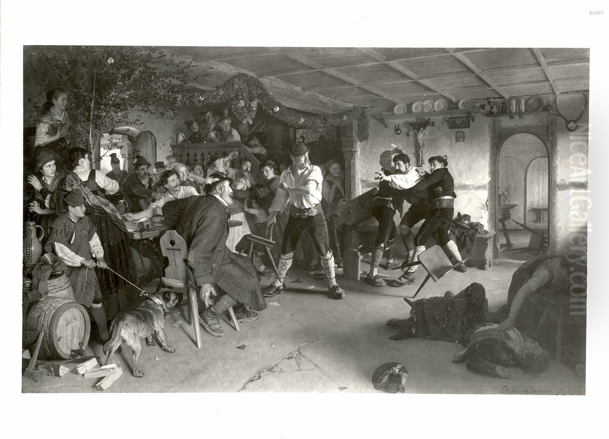 Rauferei im Wirtshaus Oil Painting by Eduard Schulz-Briesen