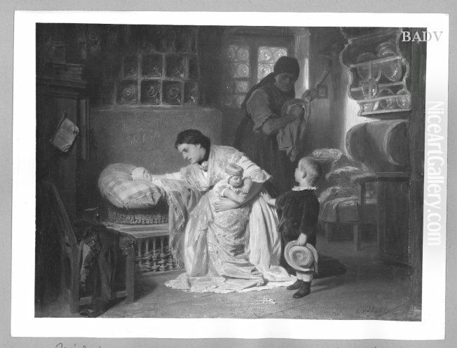 Family - scene Oil Painting by Karl von Piloty