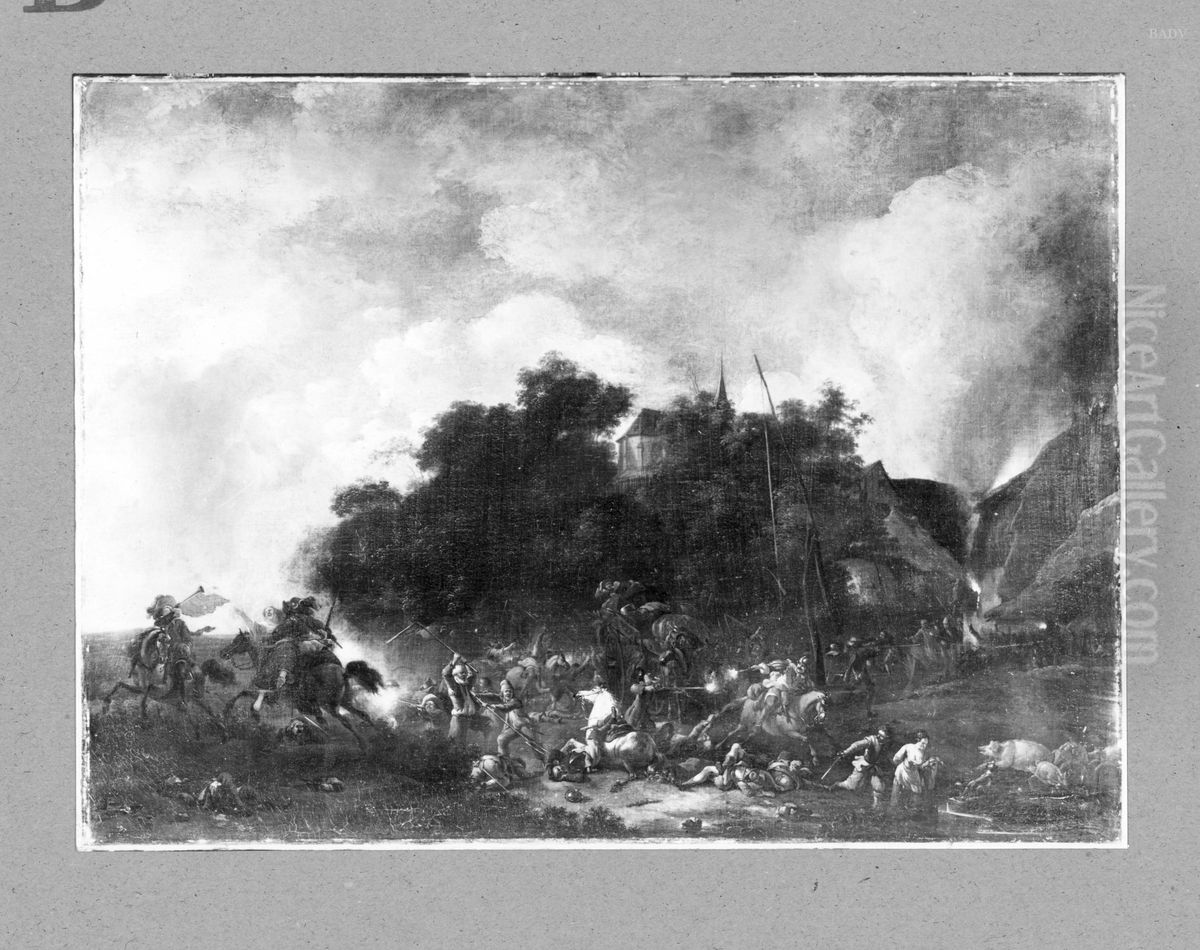 Reiteruberfall auf Reisende Oil Painting by Nicolaes Pieterszoon Berchem