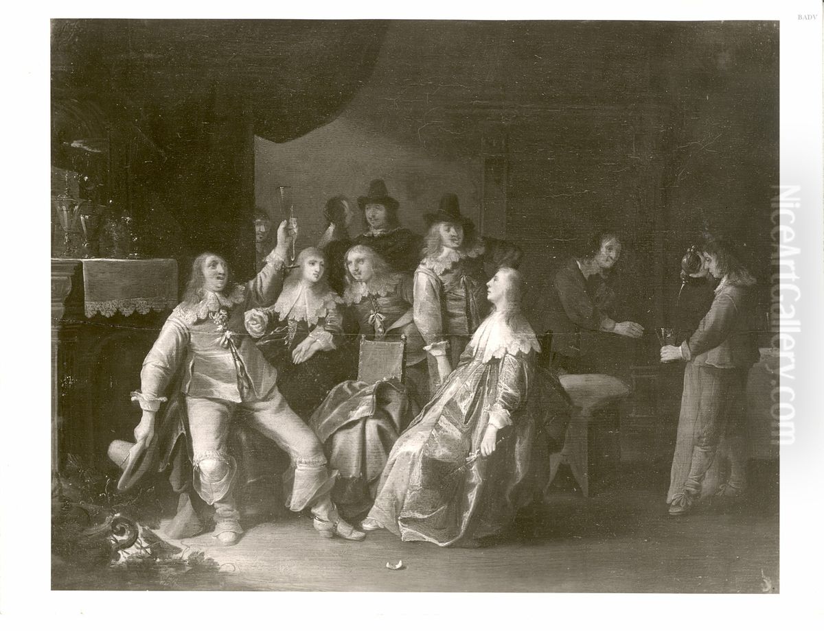 interior with 10 figures Oil Painting by Palamedes Palamedesz.