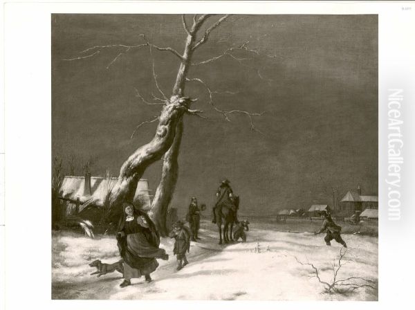 Winterlandschaft mit Reiter und Fussgangern Oil Painting by Adriaen Van De Velde