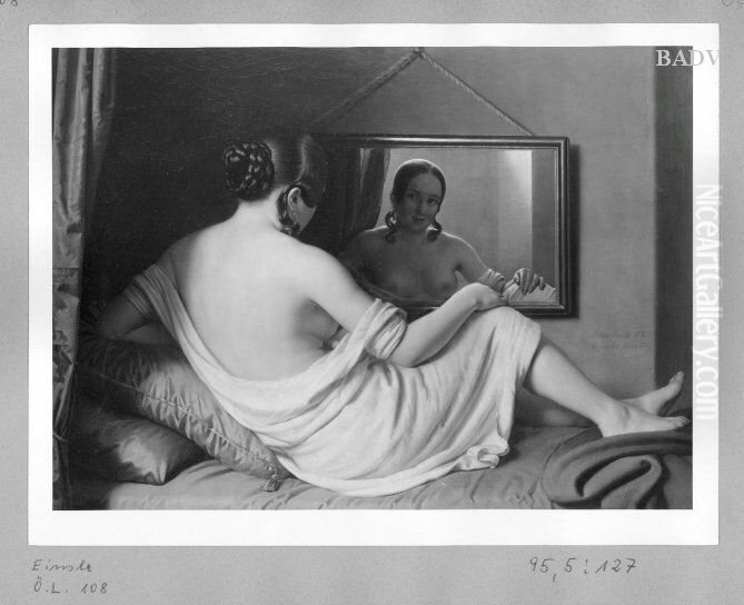 Madchen auf einem Ruhebett vor dem Spiegel Oil Painting by Anton Einsle