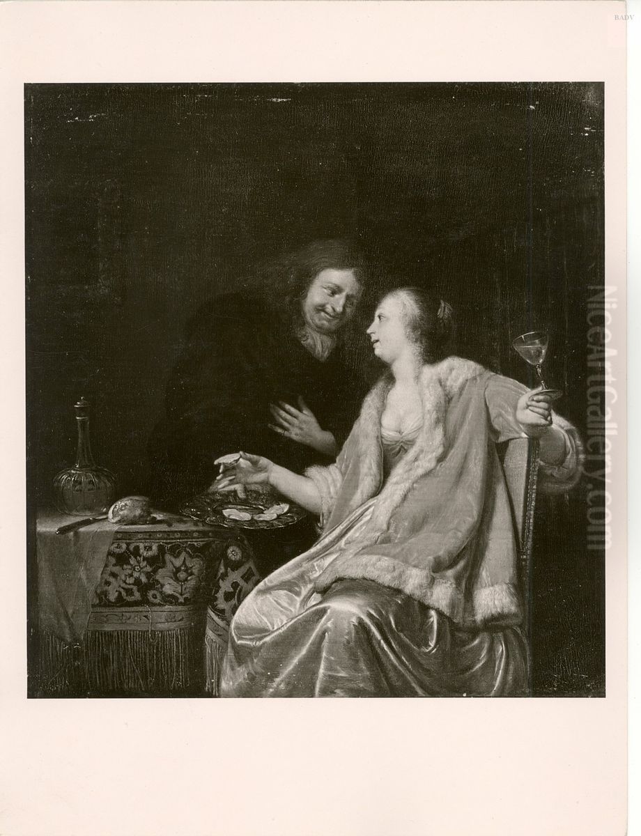 Liebespaar bei Wein und Austern Oil Painting by Frans van Mieris
