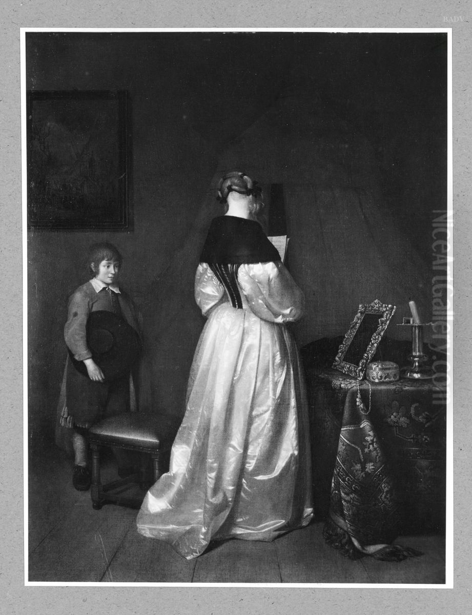Standing lady reading a letter Oil Painting by Gerard ter Borch the Elder