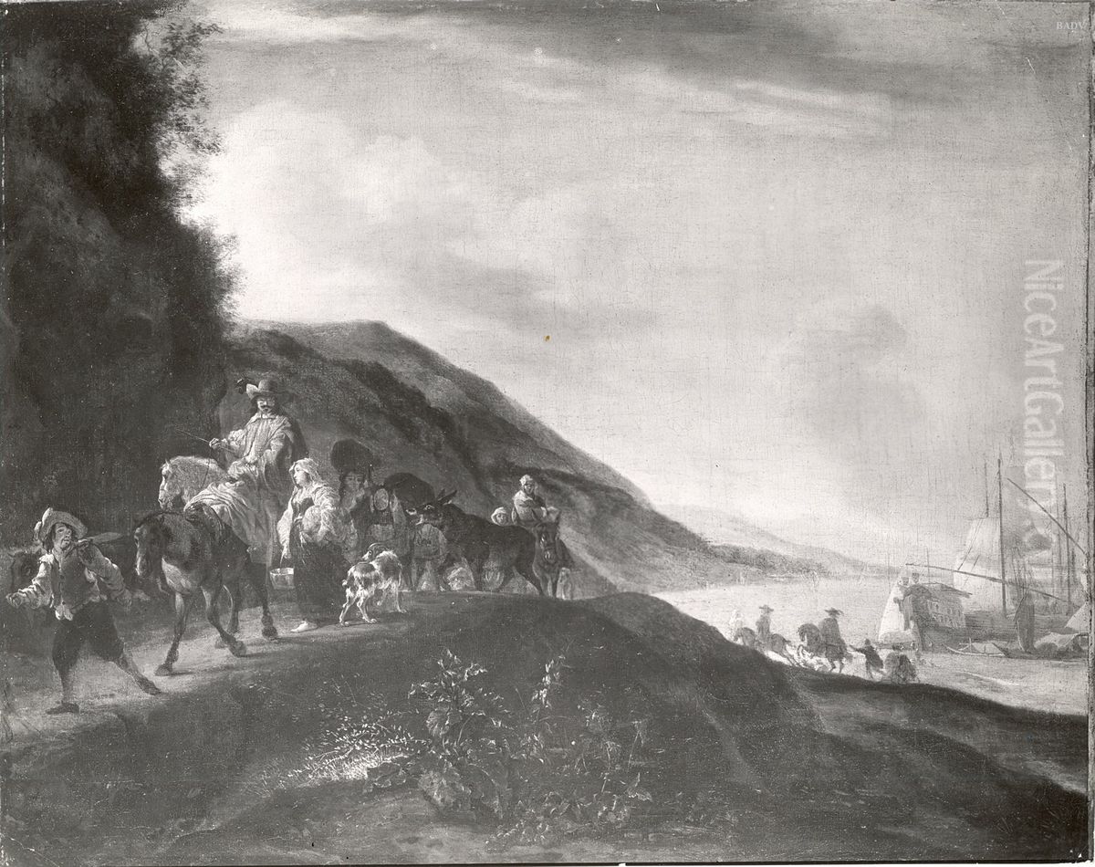 caravane near the shore Oil Painting by Jan Baptist Weenix