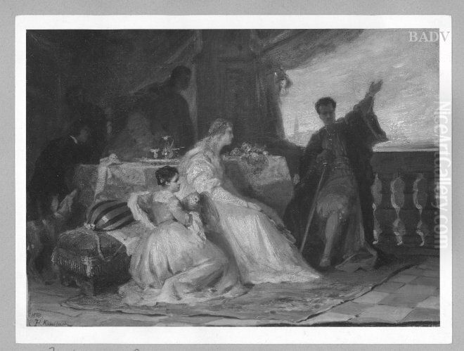 Festliche Gesellschaft auf einem Balkon (Othello und Desdemona) Oil Painting by Hermann von Kaulbach