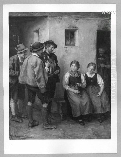Peasants in front of the house Oil Painting by Franz Defregger
