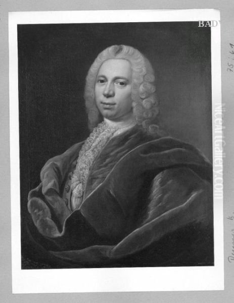 Portrait of a gentleman in a red mantle Oil Painting by Balthasar Denner