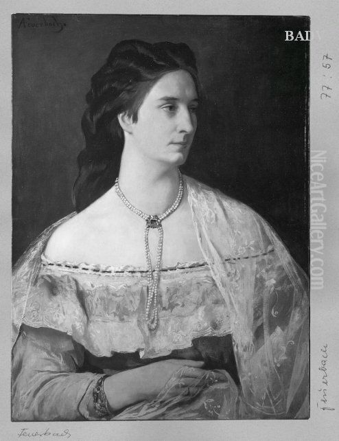 Damenportrat, dunkelhaarige Dame mit Perlenkette (Maria von Nemethey) Oil Painting by Anselm Friedrich Feuerbach