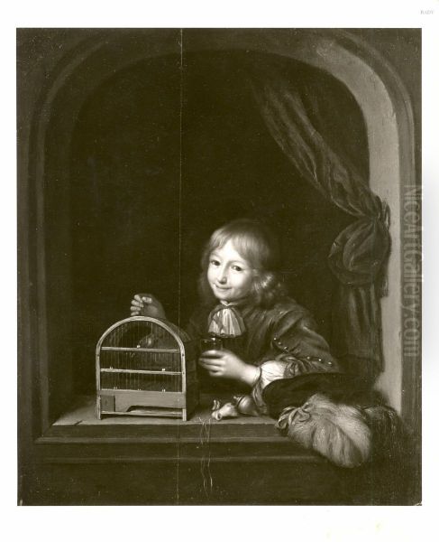child with bird's cage Oil Painting by Frans van Mieris