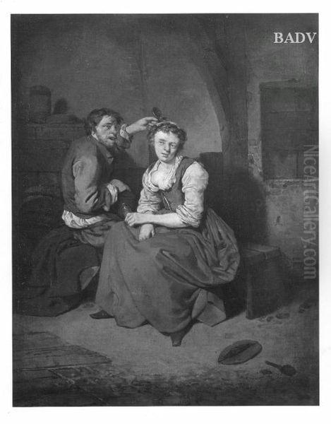 Interior, a drinking couple Oil Painting by Cornelis Pietersz Bega