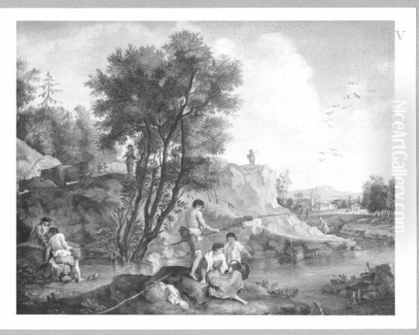 Landscap with fishermen and shepherds Oil Painting by Francesco Zuccarelli