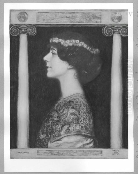 Portrait of lady between Doric columns Oil Painting by Franz Stuck