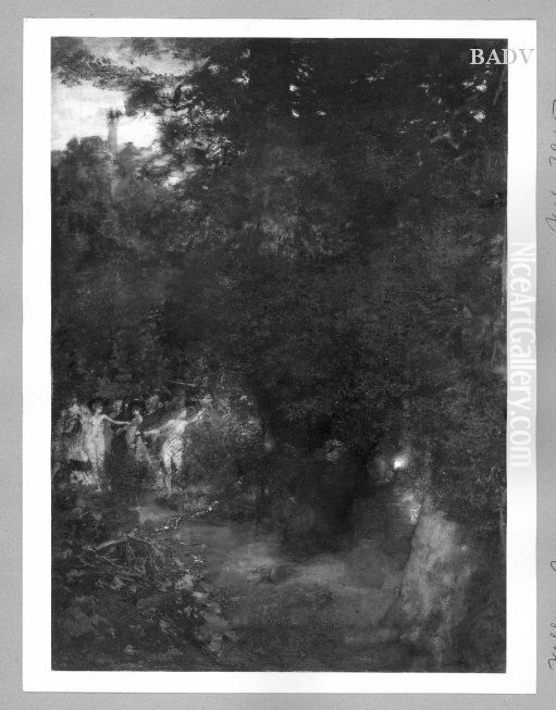House at night under trees Oil Painting by Albert von Keller