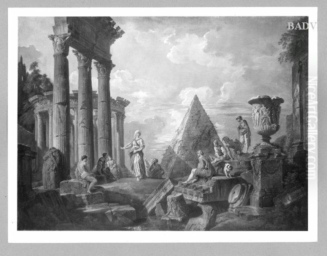 Romische Ruine und Cestius-Pyramide mit Staffage Oil Painting by Giovanni Paolo Panini
