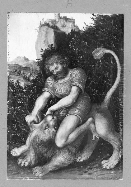 Samson vanquishing the lion Oil Painting by Lucas Cranach the Elder