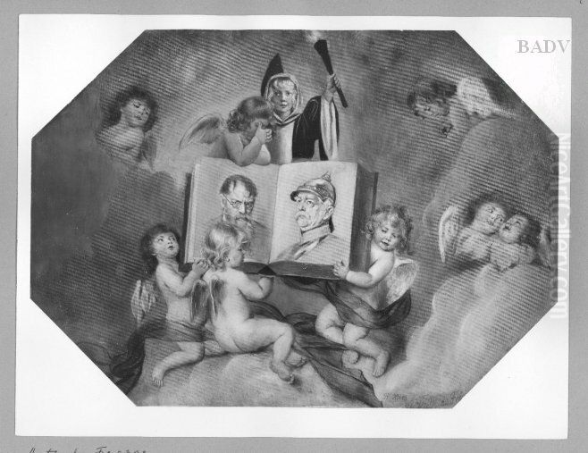 Gedenkbild auf Lenbachs Tod mit Munchener Kindl Oil Painting by Rudolf Hirth Du Frenes Gedenkbild auf Lenbachs Tod mit Munchener Kindl Oil Painting by Rudolf Hirth Du Frenes