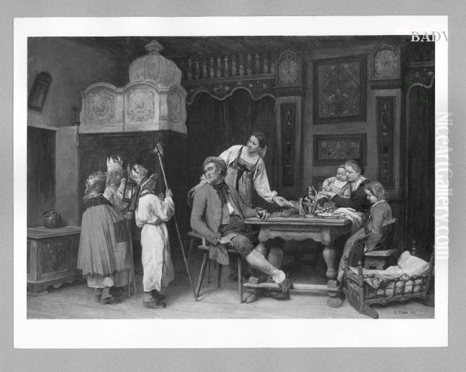 Die Dreikonigssanger Oil Painting by Brion, Gustave