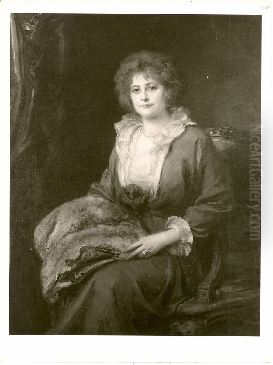 Weibliches Bildnis mit grauen Muff, Frau Prof. Anschutz Oil Painting by Friedrich August von Kaulbach