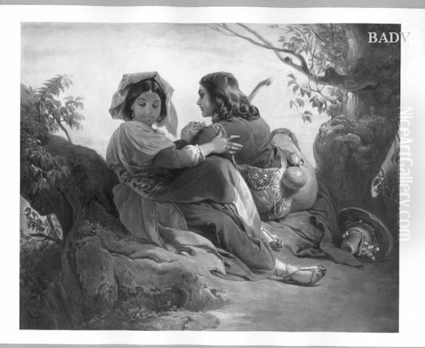 Italienisches Liebespaar Oil Painting by Franz Joseph Dobyaschofsky