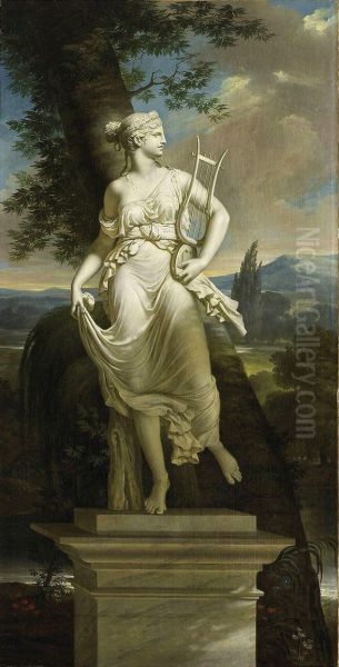 Statue de Polymnie sur fond de paysage Oil Painting by Charles Meynier