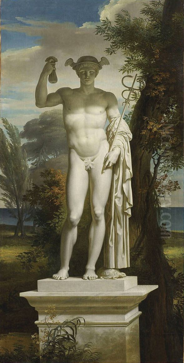 Statue of Mercury in a landscape Oil Painting by Charles Meynier