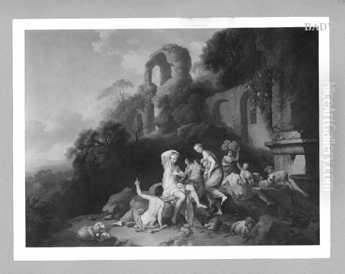 Antike Landschaft mit badenden Nymphen Oil Painting by Christian Wilhelm Ernst Dietrich