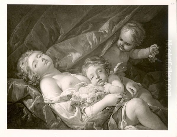 Schlafendes Madchen mit Amoretten Oil Painting by Francois Boucher
