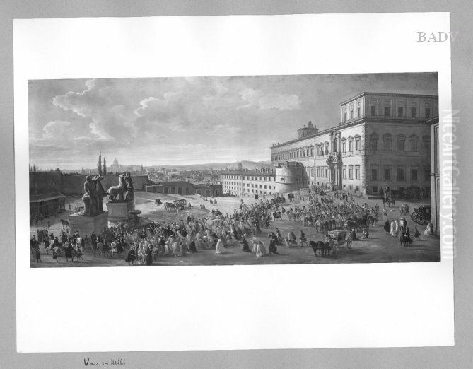 Quirinal mit reicher Figurenstaffage (Aufzug des Papstes Innozenz XII.) Oil Painting by (circle of) Wittel, Gaspar van (Vanvitelli)