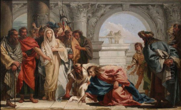 Christ and the woman who has committed adultery Oil Painting by Giovanni Domenico Tiepolo