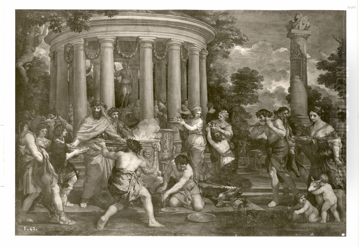 Antikes Opferfest vor einem Rundtempel Oil Painting by Pietro da Cortona