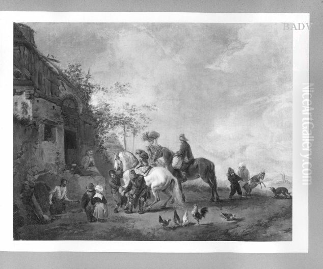 Zwei Reiter vor einer Schmiede Oil Painting by Philips Wouwerman