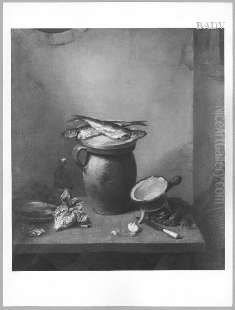 Stillleben mit Heringen, Krug und Tiegel Oil Painting by Christopher Paudiss