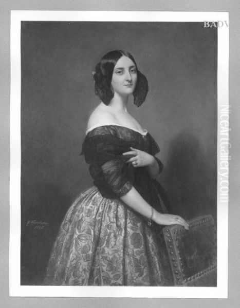 Weibliches Bildnis mit Brokatrock, Kniestuck (Principessa Altieri) Oil Painting by Franz Xavier Winterhalter