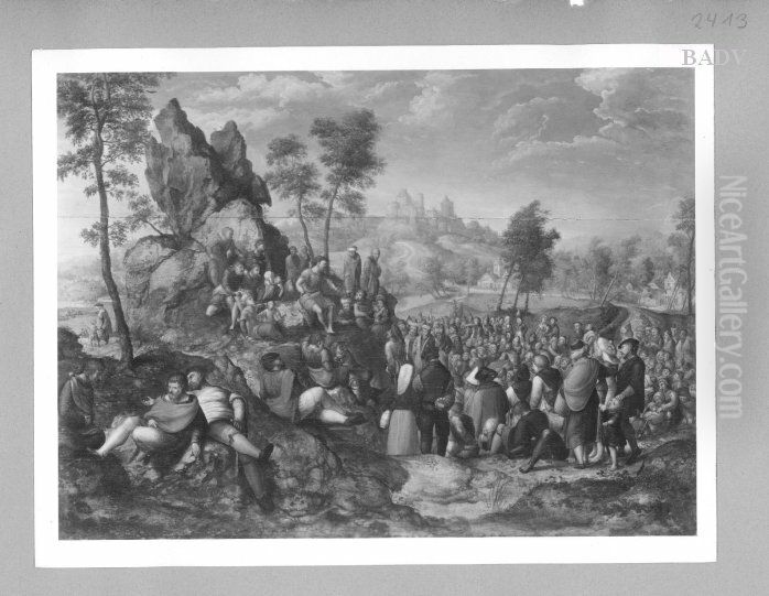 St. John Baptist Preaching in a landscape Oil Painting by Jan Sanders Van Hemessen